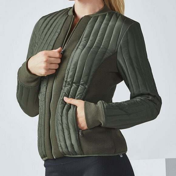Fabletics Pisa Olive Green Zip Puffer Jacket Sz M - Picture 1 of 8